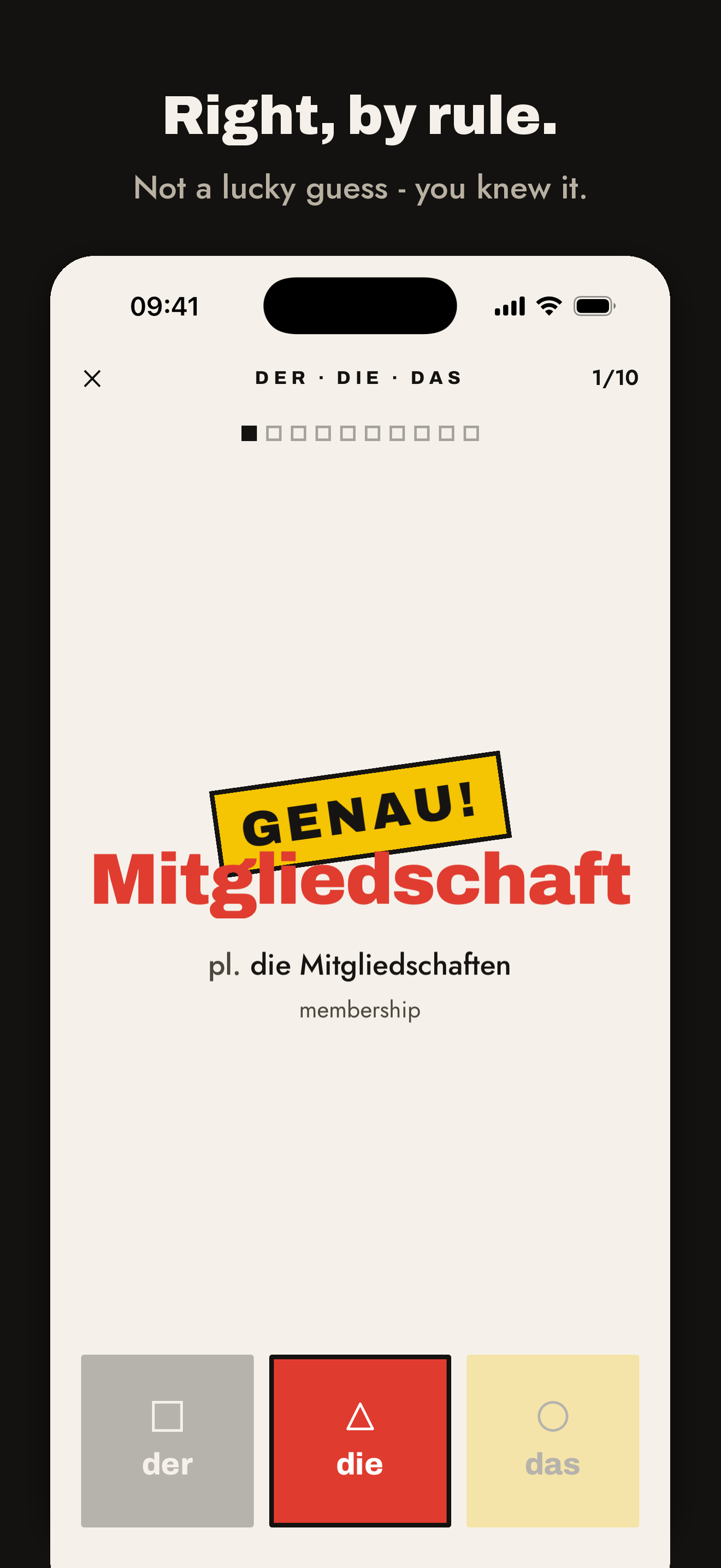 The GENAU! stamp on a correct answer